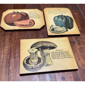 3 Gourmet‎ Plaques-John Rutherford Mushroom Tomato & Pepper Prints-Redwood Decor